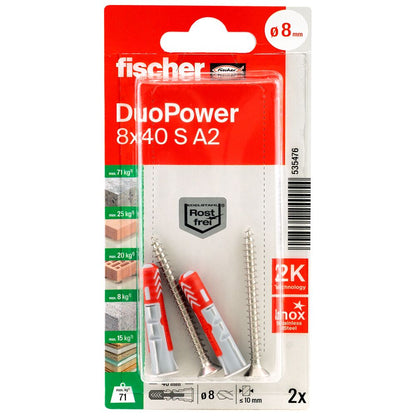 Fischer DuoPower mit Schrauben Edelstahl 8x40 | 2 Stück