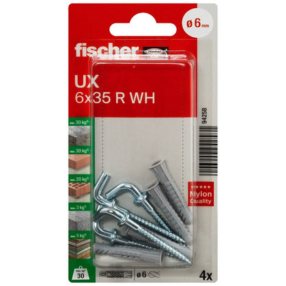 Fischer Universaldübel UX 6x35 mit Winkelhaken | 4 Stück