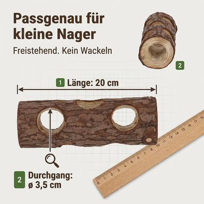 Nagerglück Hamstertunnel Naturholz 20cm, freistehende Nagerröhre für Hamster & kleine Nager, Durchgang ø 3,5cm, splitterfrei geschliffen, Käfig Zubehör Kleintiere Beschäftigung - Position 2