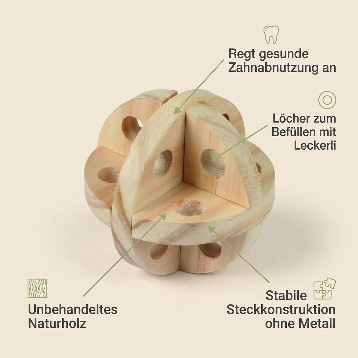 Nagerglück® Snackball für Nager, Naturholz Knabberball Ø 7 cm, Kaninchen Hamster - Position 2