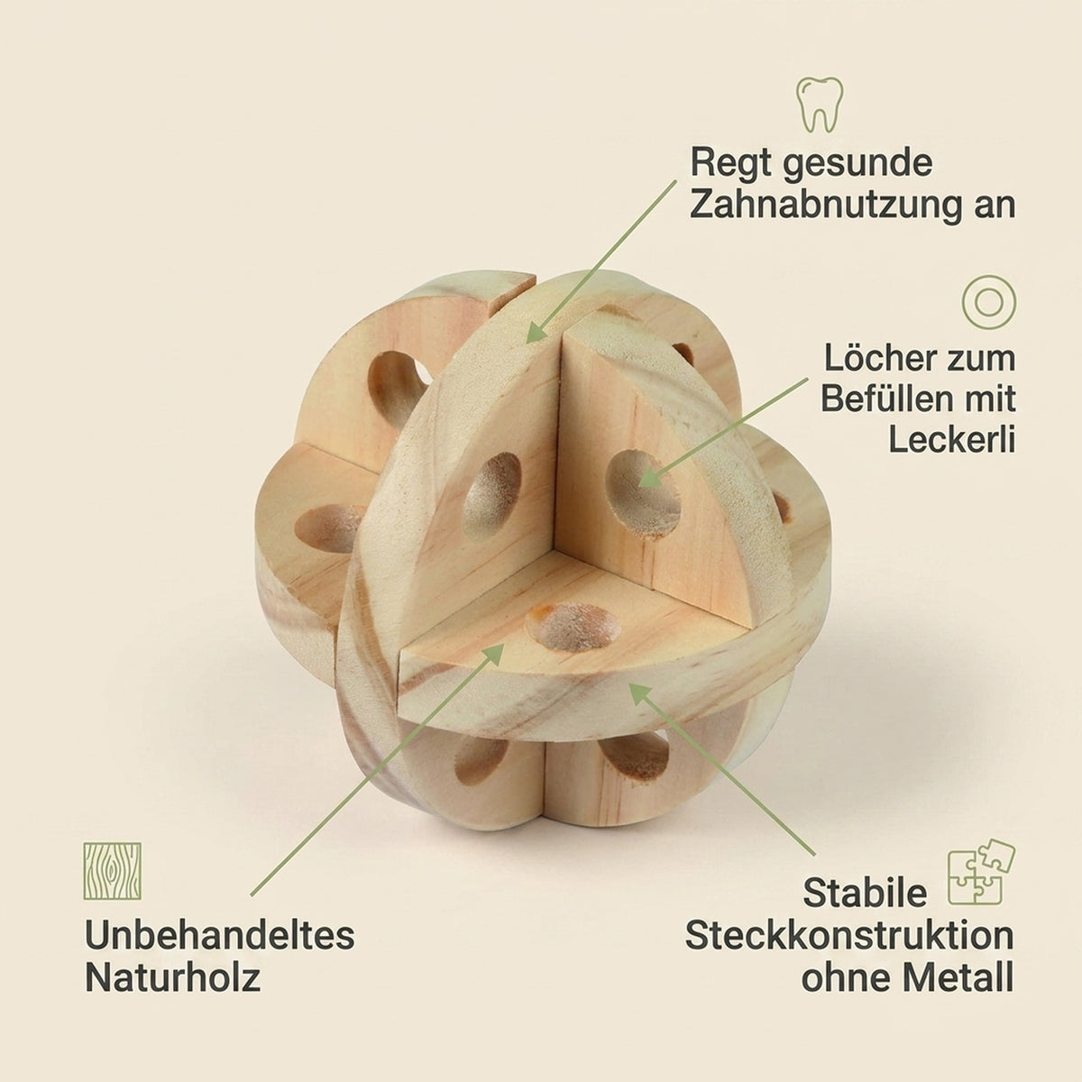 Nagerglück® Snackball für Nager, Naturholz Knabberball Ø 7 cm, Kaninchen Hamster - Position 2