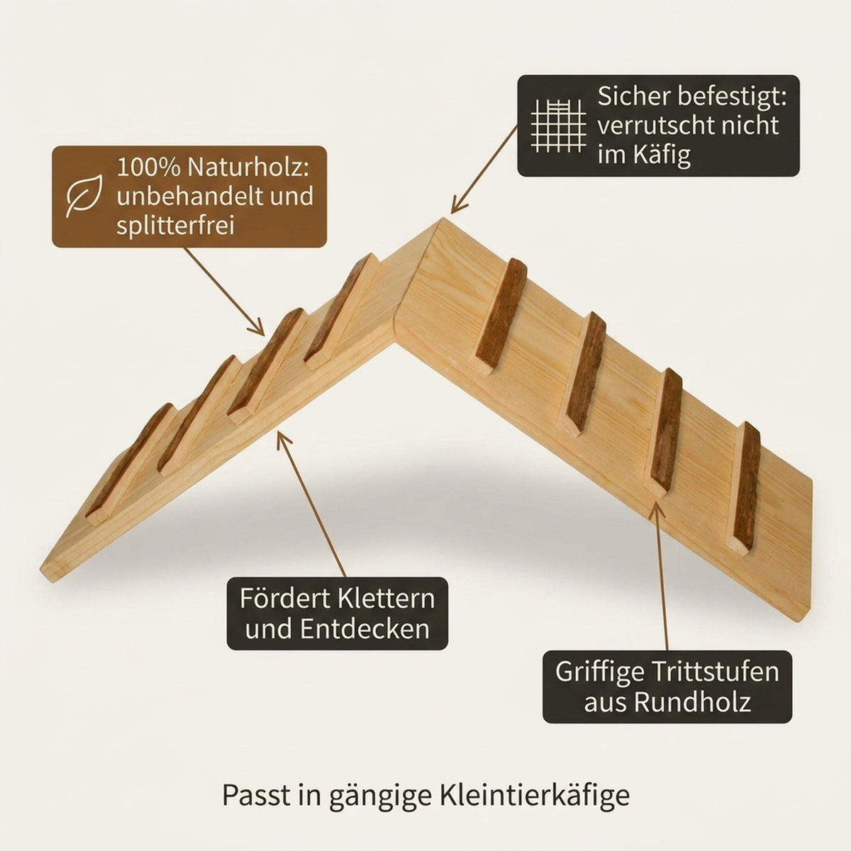 Nagerglück® Holzbrücke für Kleintiere, Nagerbrücke für Hamster, Meerschweinchen & Käfig-Zubehör - Position 2