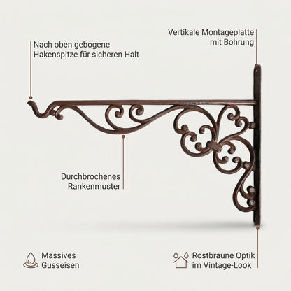 Wandhaken für Hanging Basket, 2er-Set, Gusseisen rostbraun, wetterfest - Position 2
