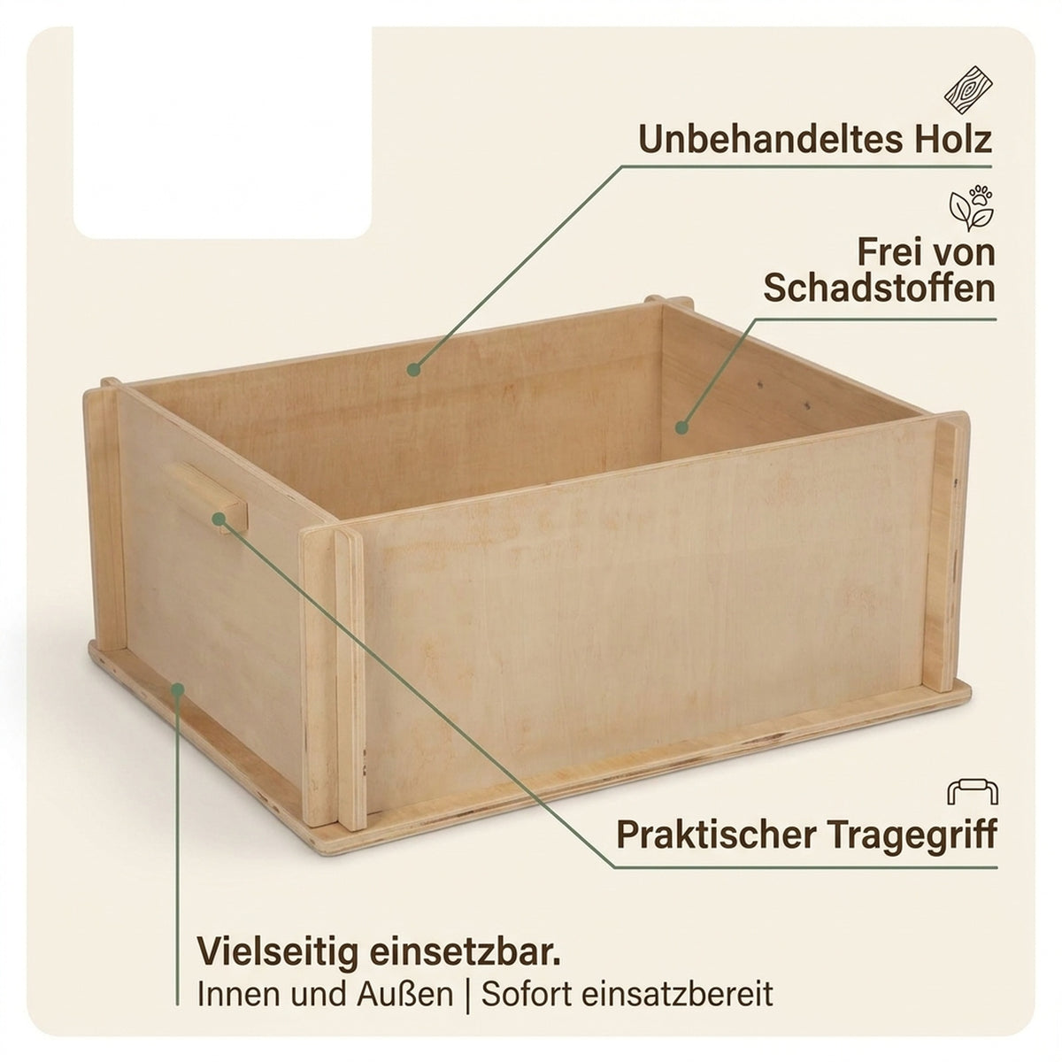 Nagerglück® Buddelkiste für Kaninchen & Meerschweinchen, Holz, 50x39x20 cm - Position 2