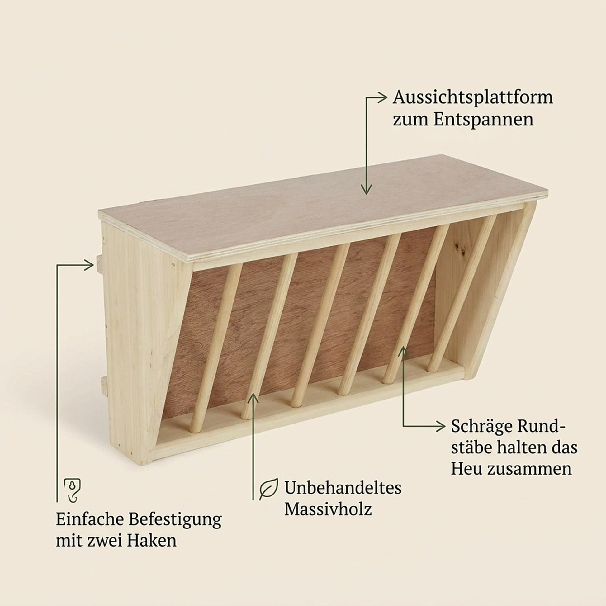 Nagerglück® Heuraufe mit Sitzbrett für Kaninchen, Meerschweinchen & Hase - Position 2