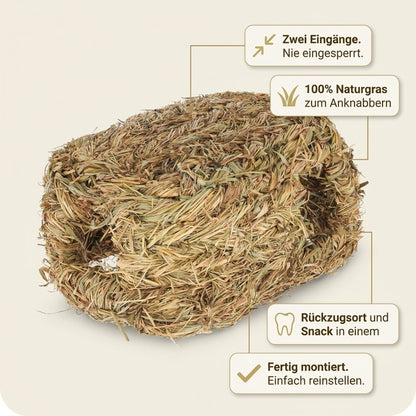 Nagerglück® Grashaus für Kaninchen & Meerschweinchen, zwei Eingänge, L 26 cm - Position 2