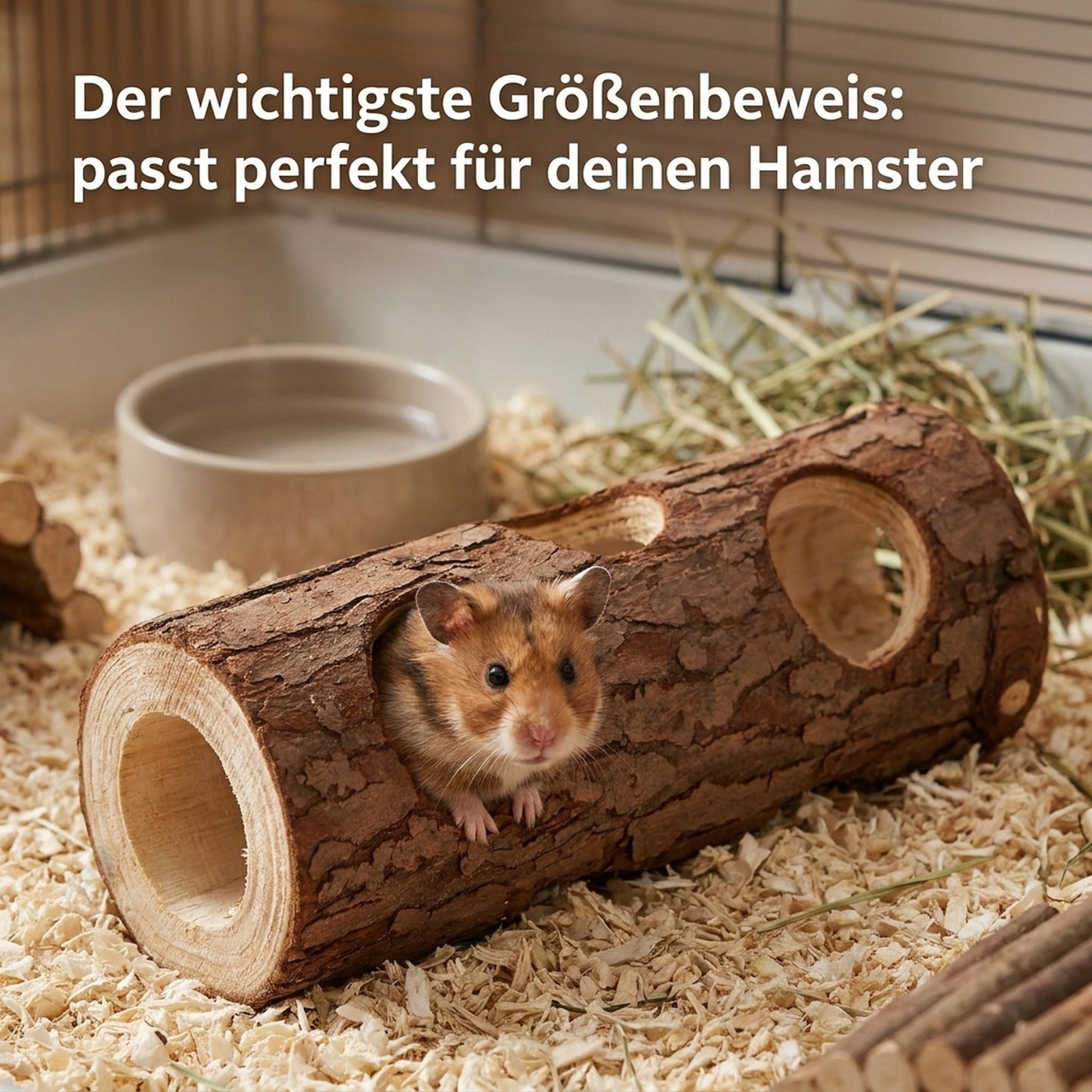 Nagerglück Hamstertunnel Naturholz 20cm, freistehende Nagerröhre für Hamster & kleine Nager, Durchgang ø 3,5cm, splitterfrei geschliffen, Käfig Zubehör Kleintiere Beschäftigung - Position 3