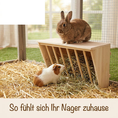 Nagerglück® Heuraufe mit Sitzbrett für Kaninchen, Meerschweinchen & Hase - Position 3