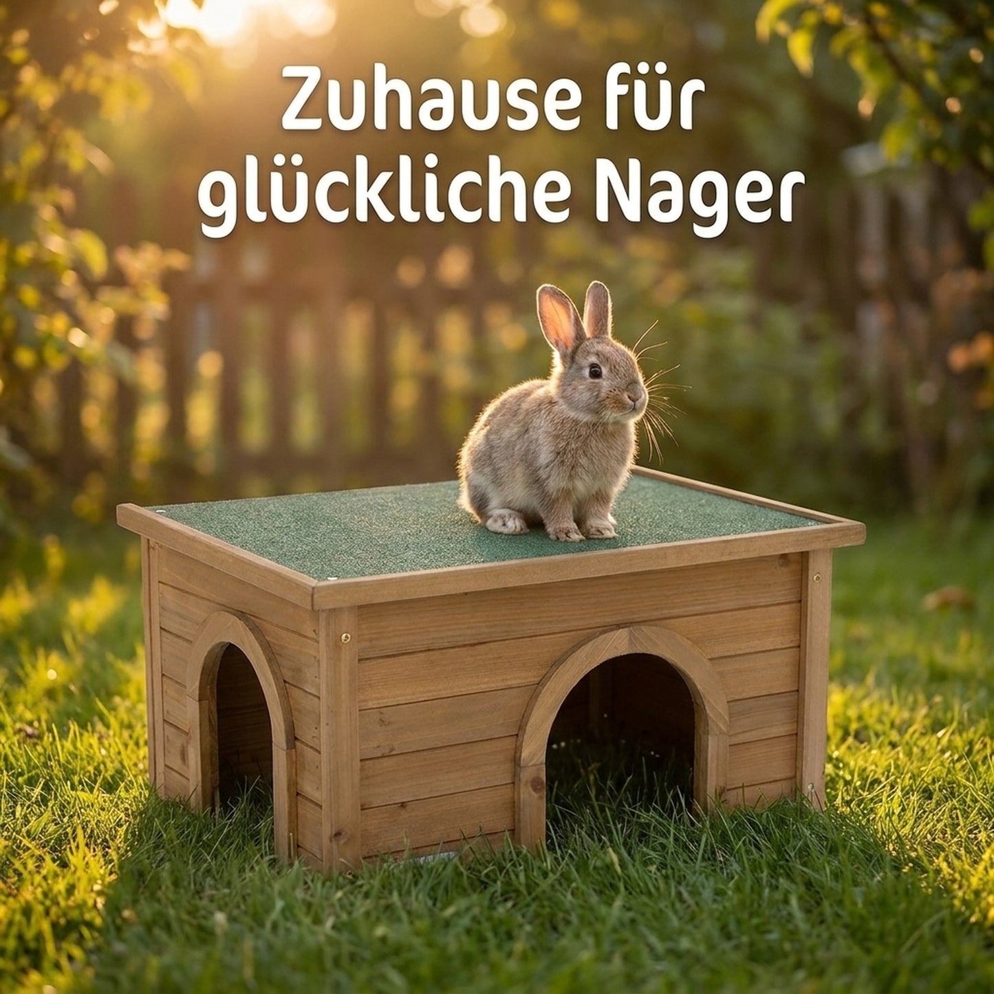 Nagerglück Nagerhaus Holz für Kaninchen & Meerschweinchen, Kaninchenhaus mit Bitumendach, Nagerhaus Outdoor & Indoor, Rückzugshaus mit 2 Eingängen und begehbarem Dach - Position 3