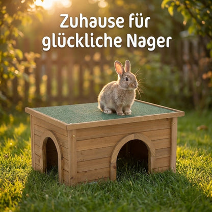 Nagerglück Nagerhaus Holz für Kaninchen & Meerschweinchen, Kaninchenhaus mit Bitumendach, Nagerhaus Outdoor & Indoor, Rückzugshaus mit 2 Eingängen und begehbarem Dach - Position 3