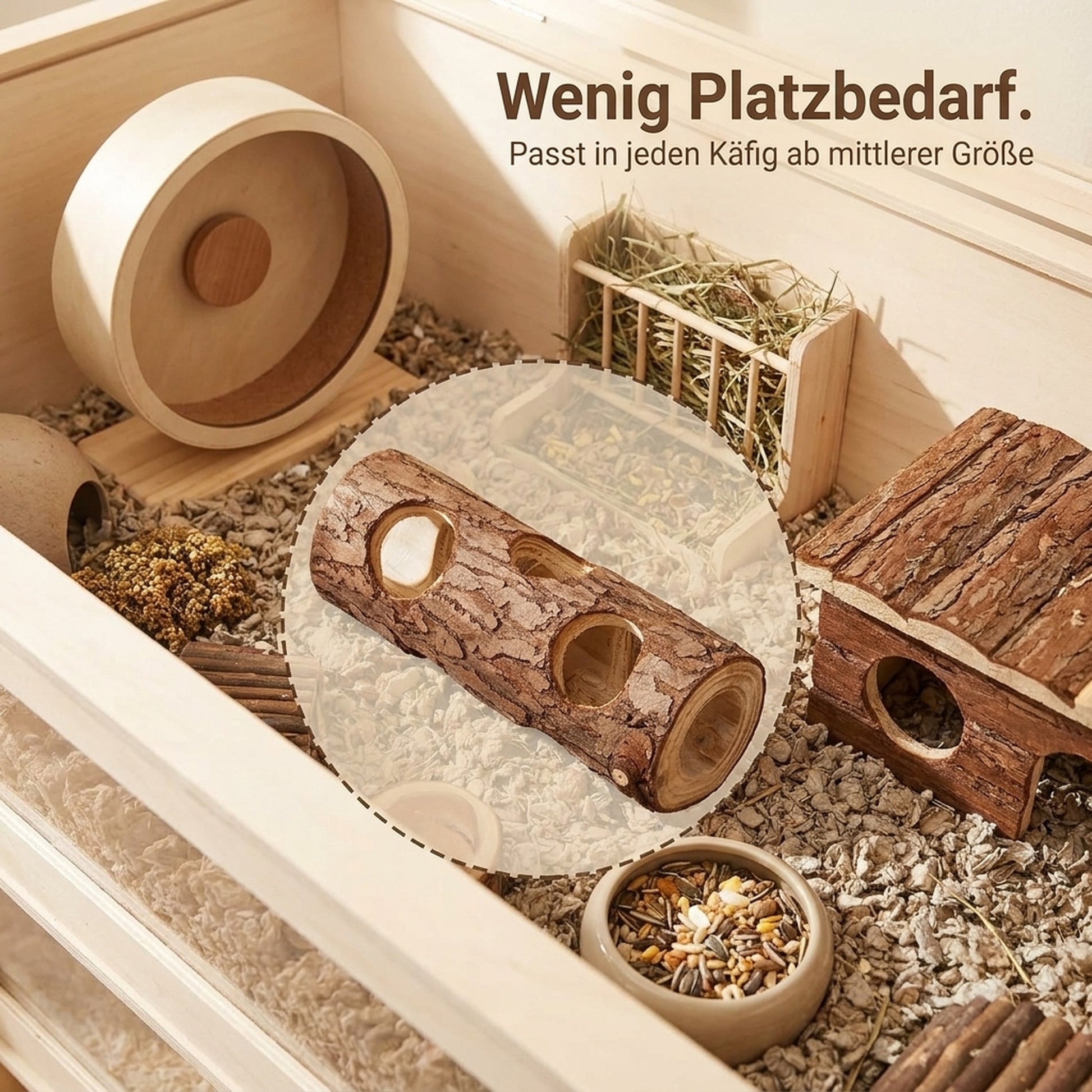 Nagerglück Hamstertunnel Naturholz 20cm, freistehende Nagerröhre für Hamster & kleine Nager, Durchgang ø 3,5cm, splitterfrei geschliffen, Käfig Zubehör Kleintiere Beschäftigung - Position 4