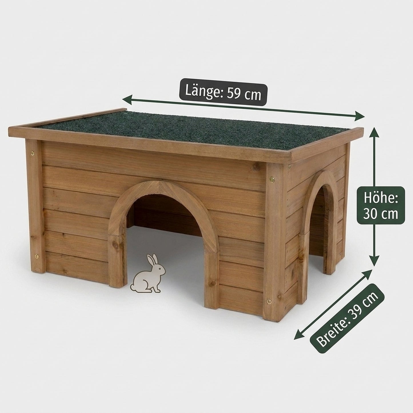 Nagerglück Nagerhaus Holz für Kaninchen & Meerschweinchen, Kaninchenhaus mit Bitumendach, Nagerhaus Outdoor & Indoor, Rückzugshaus mit 2 Eingängen und begehbarem Dach - Position 4