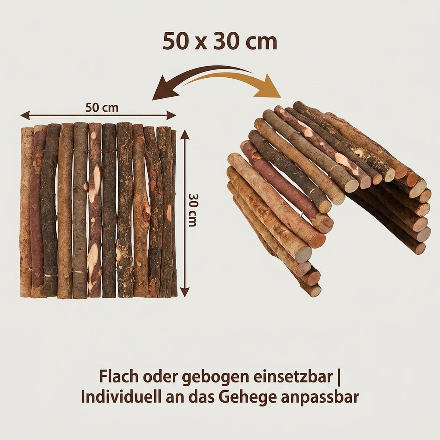 Nagerglück Flexible Holzbrücke für Kleintiere 50x30 cm, biegbare Nagerbrücke aus Rindenholz für Kaninchen, Meerschweinchen, Hasen, Hamster und Ratten, Klettersteg & Tunnel fürs Gehege - Position 4