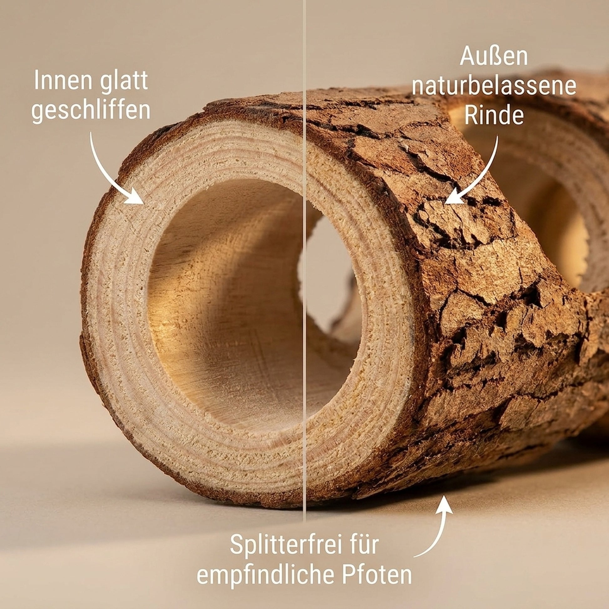 Nagerglück Hamstertunnel Naturholz 20cm, freistehende Nagerröhre für Hamster & kleine Nager, Durchgang ø 3,5cm, splitterfrei geschliffen, Käfig Zubehör Kleintiere Beschäftigung - Position 5