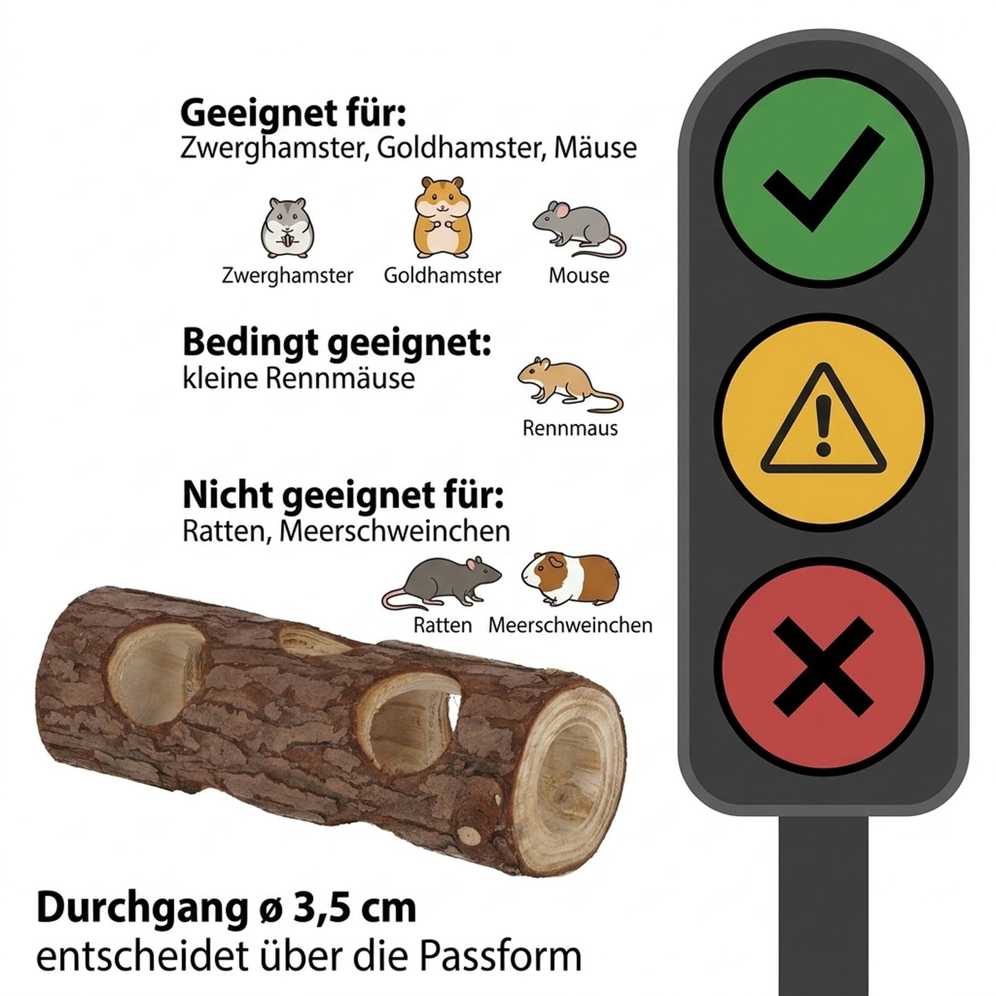 Nagerglück Hamstertunnel Naturholz 20cm, freistehende Nagerröhre für Hamster & kleine Nager, Durchgang ø 3,5cm, splitterfrei geschliffen, Käfig Zubehör Kleintiere Beschäftigung - Position 6