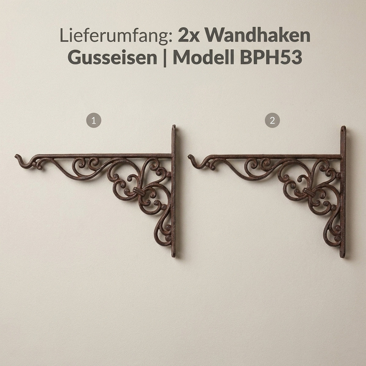 Wandhaken für Hanging Basket, 2er-Set, Gusseisen rostbraun, wetterfest - Position 6