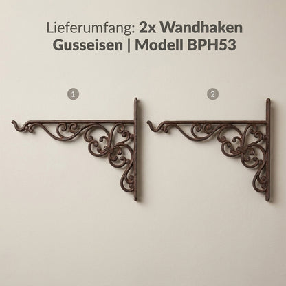 Wandhaken für Hanging Basket, 2er-Set, Gusseisen rostbraun, wetterfest - Position 6