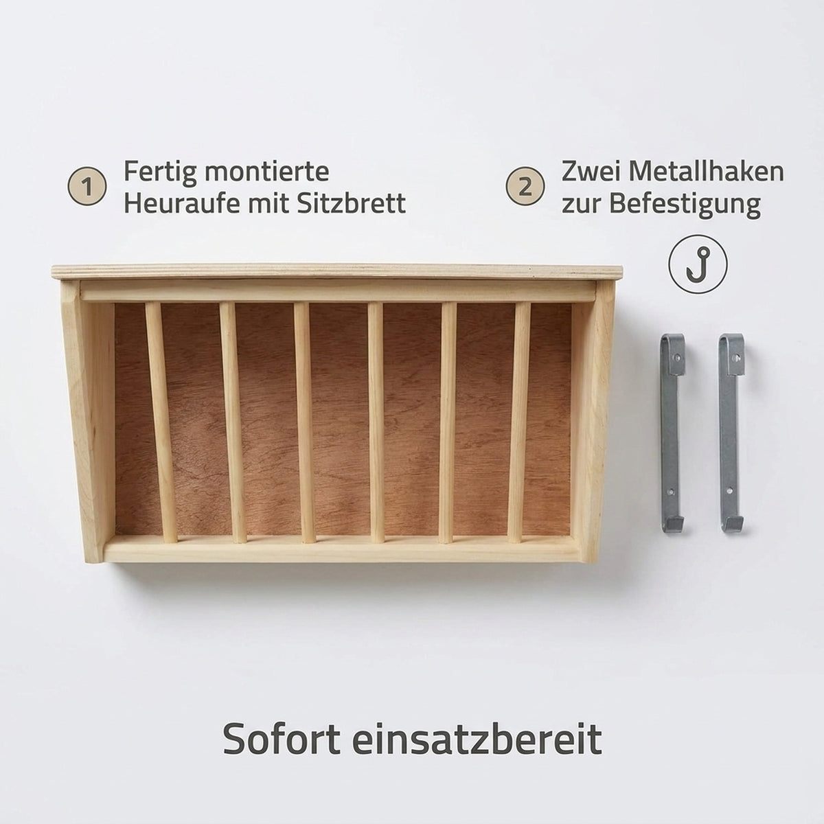 Nagerglück® Heuraufe mit Sitzbrett für Kaninchen, Meerschweinchen & Hase - Position 6