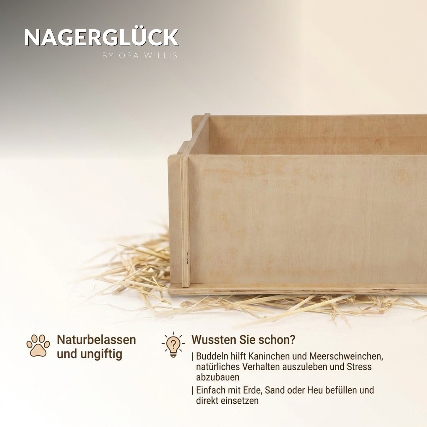 Nagerglück® Buddelkiste für Kaninchen & Meerschweinchen, Holz, 50x39x20 cm - Position 7