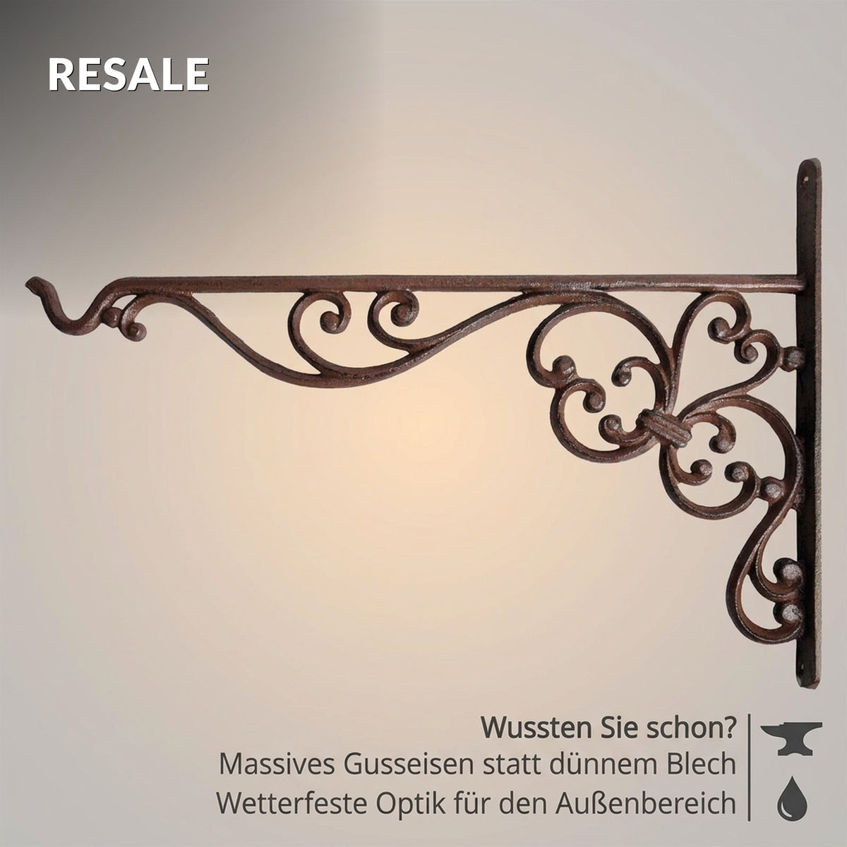 Wandhaken für Hanging Basket, 2er-Set, Gusseisen rostbraun, wetterfest - Position 7
