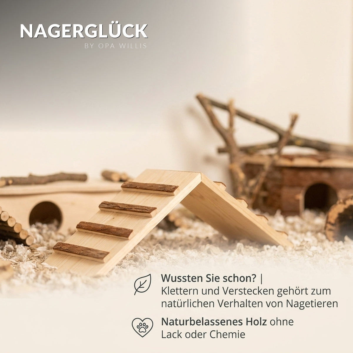 Nagerglück® Holzbrücke für Kleintiere, Nagerbrücke für Hamster, Meerschweinchen & Käfig-Zubehör - Position 7