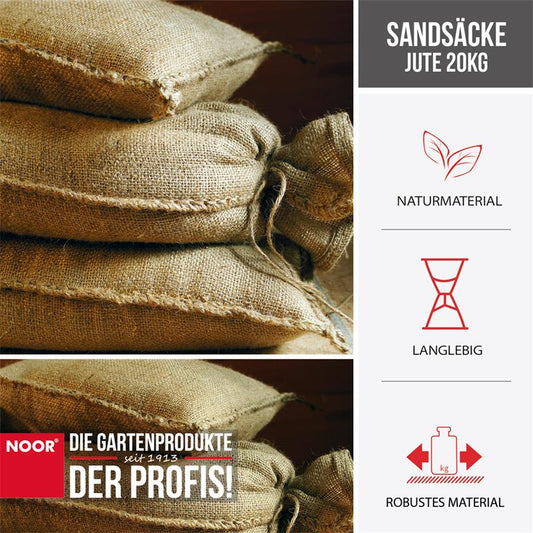 NOOR Jutesäcke 10er pack (60x30cm) Sandsack mit Bindeband, robust, reissfest