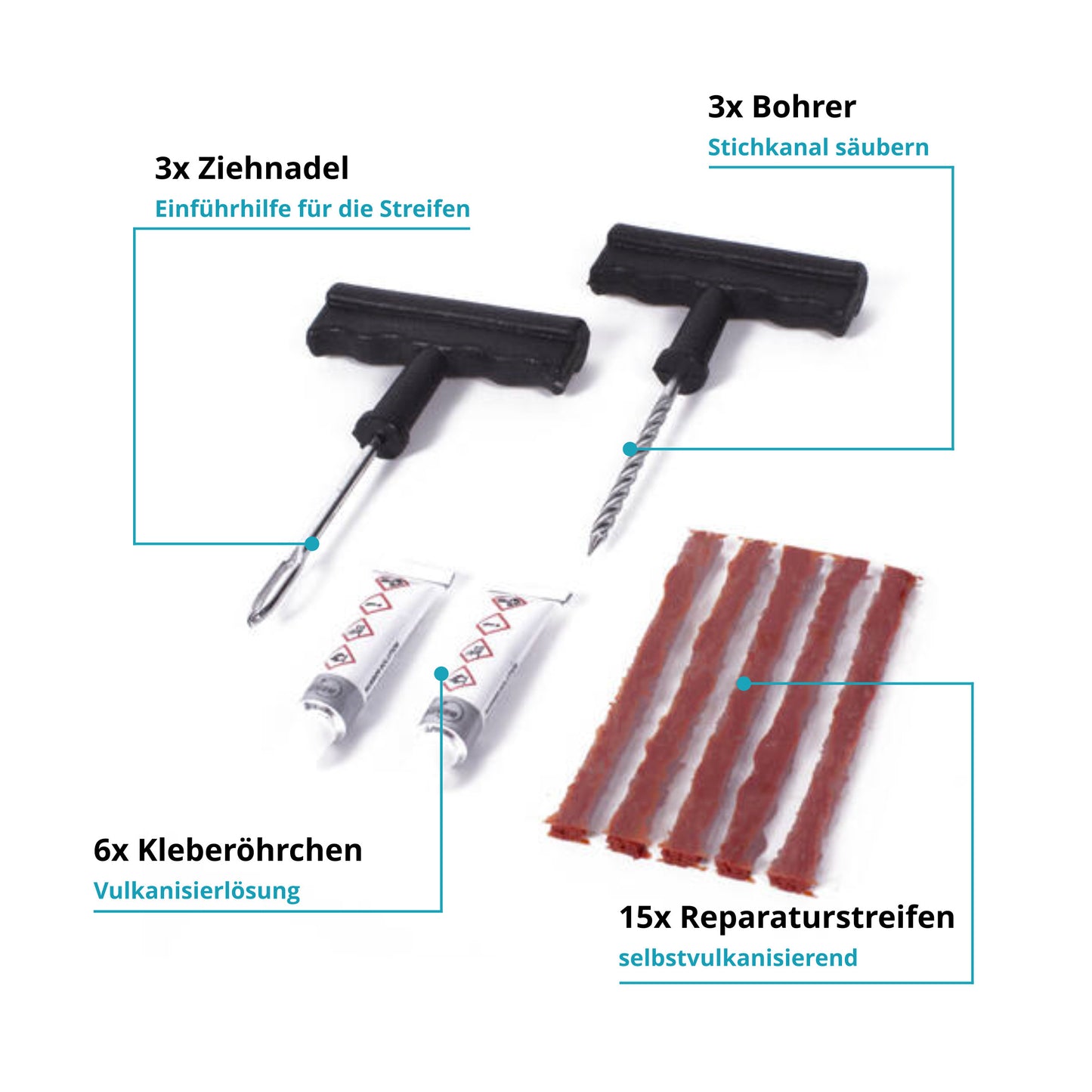 3Stück Reifen Reparatur Set Auto Motorrad Roller Reifenpanne Pannenset Flickzeug 9-tlg.